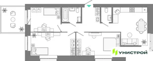 Планировка 3-комн. квартира, 74.23 м² ЖК «Лето»