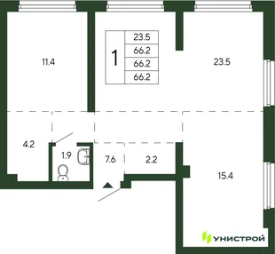 Планировка 1-комн. квартира, 66.2 м² ЖК «Парковый квартал 2.0»