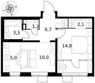 Квартира 2-комн. квартира, 43.1 м² ЖК «1-й Химкинский» Фото 1