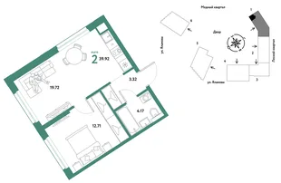 Планировка 2-комн. квартира, 39.92 м² ЖК «Сибирский сад»