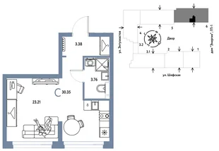 Планировка Студия, 30.35 м² ЖК «Страна.Энтузиастов»