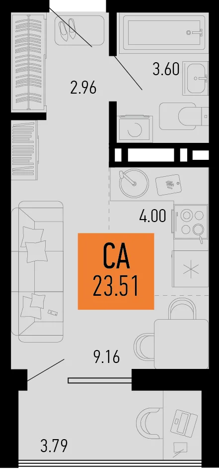 Планировка Студия, 23.51 м² ЖК «Столицыно»