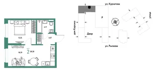 Планировка 2-комн. квартира, 38.28 м² ЖК «Остров-сад»