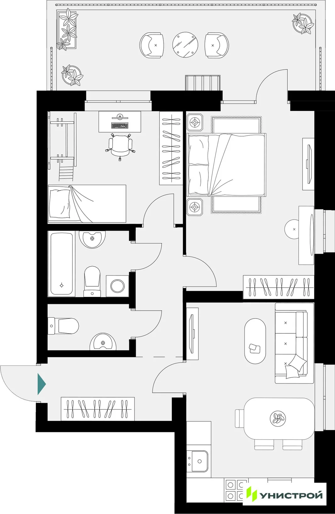 Планировка 2-комн. квартира, 63.05 м² ЖК «Уникум на Амирхана»
