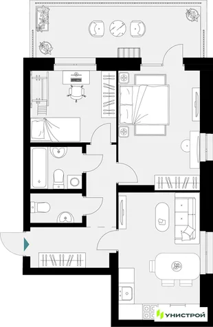 Планировка 2-комн. квартира, 63.05 м² ЖК «Уникум на Амирхана»