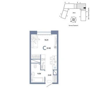 Планировка Студия, 21.92 м² ЖК «Микрорайон Домашний»