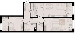 Планировка 3-комн. квартира, 85.8 м² ЖК «Хозяин морей»