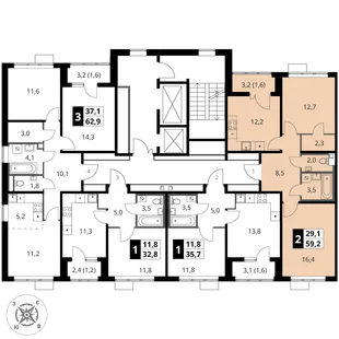 Квартира 2-комн. квартира, 59.2 м² ЖК «1-й Шереметьевский» Фото 2