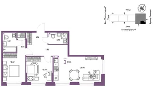 Планировка 3-комн. квартира, 64.67 м² ЖК «Микрорайон Домашний»