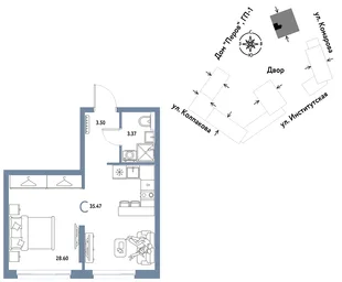 Планировка Студия, 35.47 м² ЖК «Страна.Парковая»