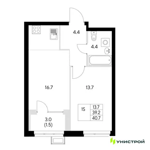 Планировка 1-комн. квартира, 40.7 м² ЖК «Стадиум»