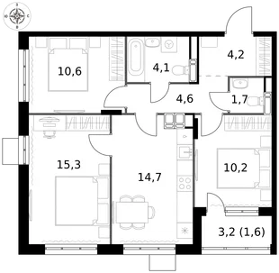 Квартира 3-комн. квартира, 67 м² ЖК «1-й Саларьевский» Фото 1 Квартира 3-комн. квартира, 67 м² ЖК «1-й Саларьевский» Фото 1