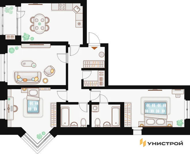 Планировка 3-комн. квартира, 93.99 м² ЖК «Жилой кластер Q на Кулагина» Планировка 3-комн. квартира, 93.99 м² ЖК «Жилой кластер Q на Кулагина»