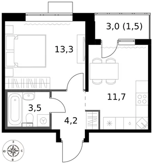 Квартира 1-комн. квартира, 34.2 м² ЖК «1-й Саларьевский» Фото 1 Квартира 1-комн. квартира, 34.2 м² ЖК «1-й Саларьевский» Фото 1