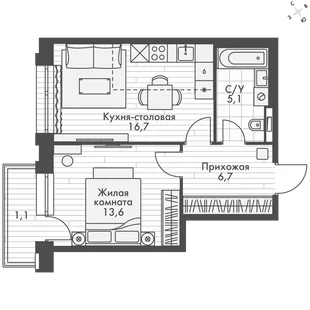 Квартира 1-комн. квартира, 43.2 м² ЖК «Философия» Фото 1 Квартира 1-комн. квартира, 43.2 м² ЖК «Философия» Фото 1