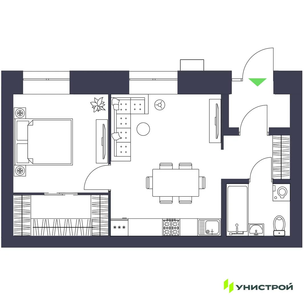 Планировка 1-комн. квартира, 43.52 м² ЖК «Царёво City»