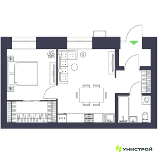 Планировка 1-комн. квартира, 43.52 м² ЖК «Царёво City»
