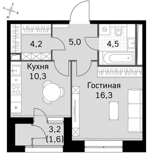Квартира 1-комн. квартира, 41.9 м² ЖК «Sky Garden» Фото 1 Квартира 1-комн. квартира, 41.9 м² ЖК «Sky Garden» Фото 1