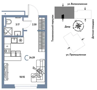 Планировка Студия, 24.59 м² ЖК «Страна Прибрежная»