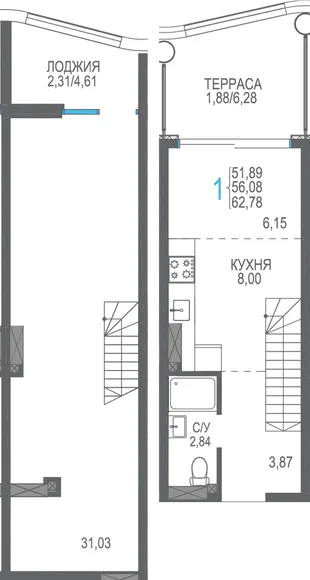 Планировка Студия, 62.78 м² ЖК «Розовое озеро»