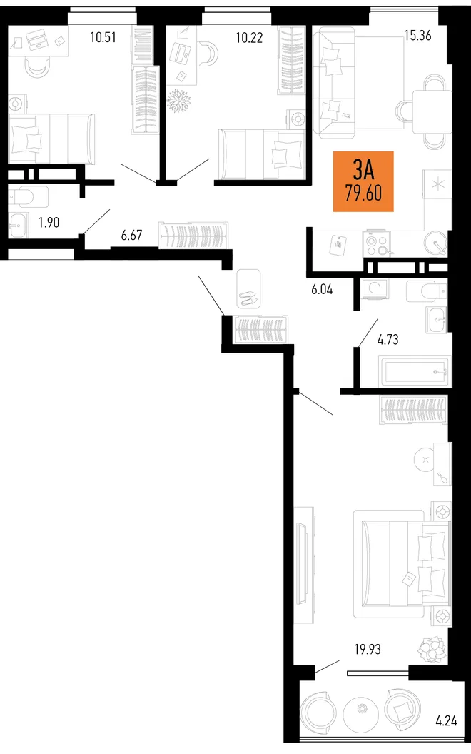 Планировка 3-комн. квартира, 79.6 м² ЖК «Столицыно» Планировка 3-комн. квартира, 79.6 м² ЖК «Столицыно»