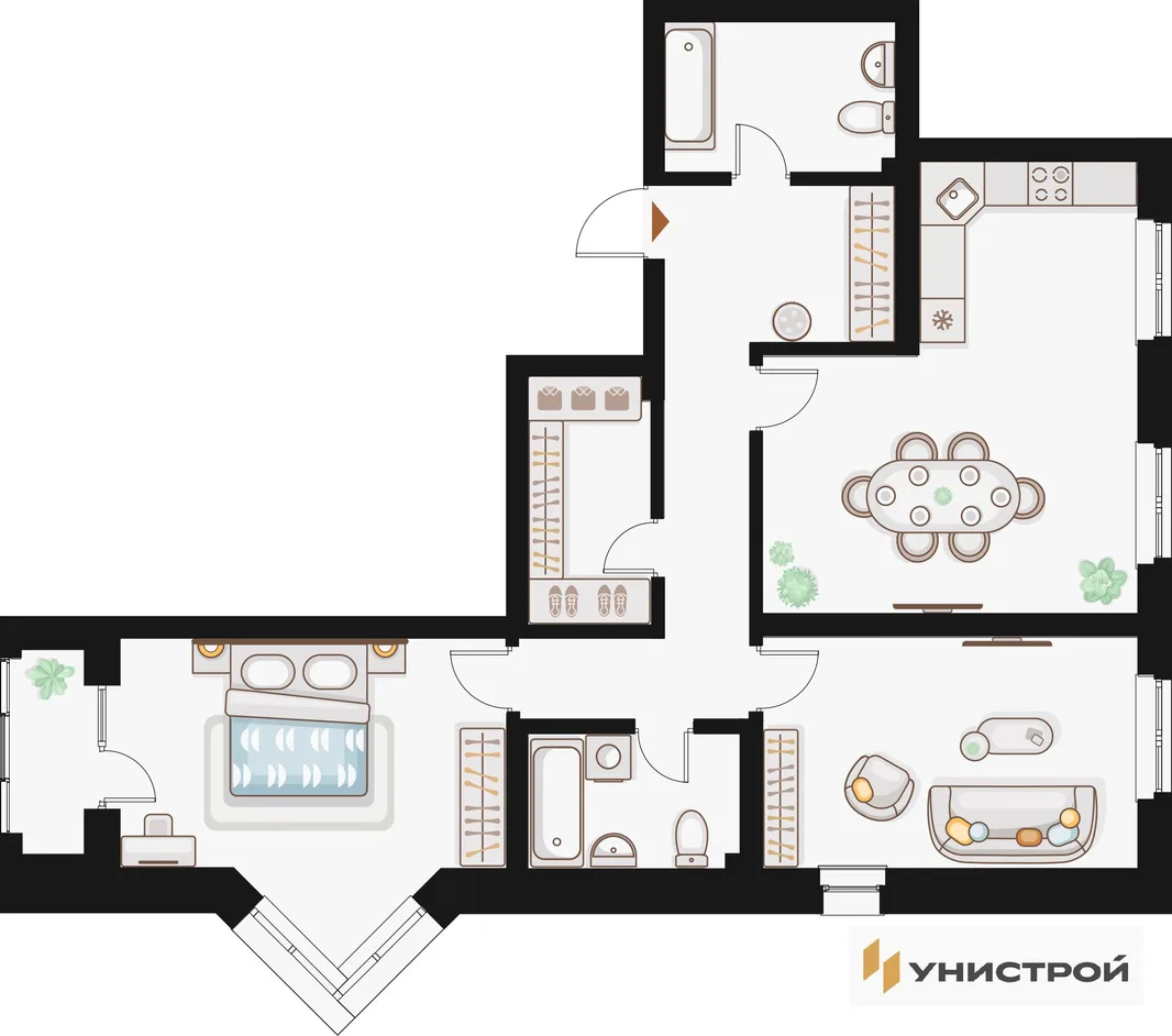 Планировка 2-комн. квартира, 92.9 м² ЖК «Жилой кластер Q на Кулагина»