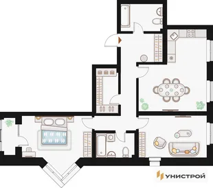 Планировка 2-комн. квартира, 92.9 м² ЖК «Жилой кластер Q на Кулагина»