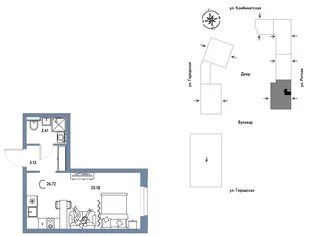 Планировка Студия, 26.72 м² ЖК «Уральский сад»