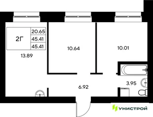 Планировка 2-комн. квартира, 45.41 м² ЖК «Царёво City»