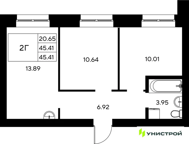 Планировка 2-комн. квартира, 45.41 м² ЖК «Царёво City» Планировка 2-комн. квартира, 45.41 м² ЖК «Царёво City»