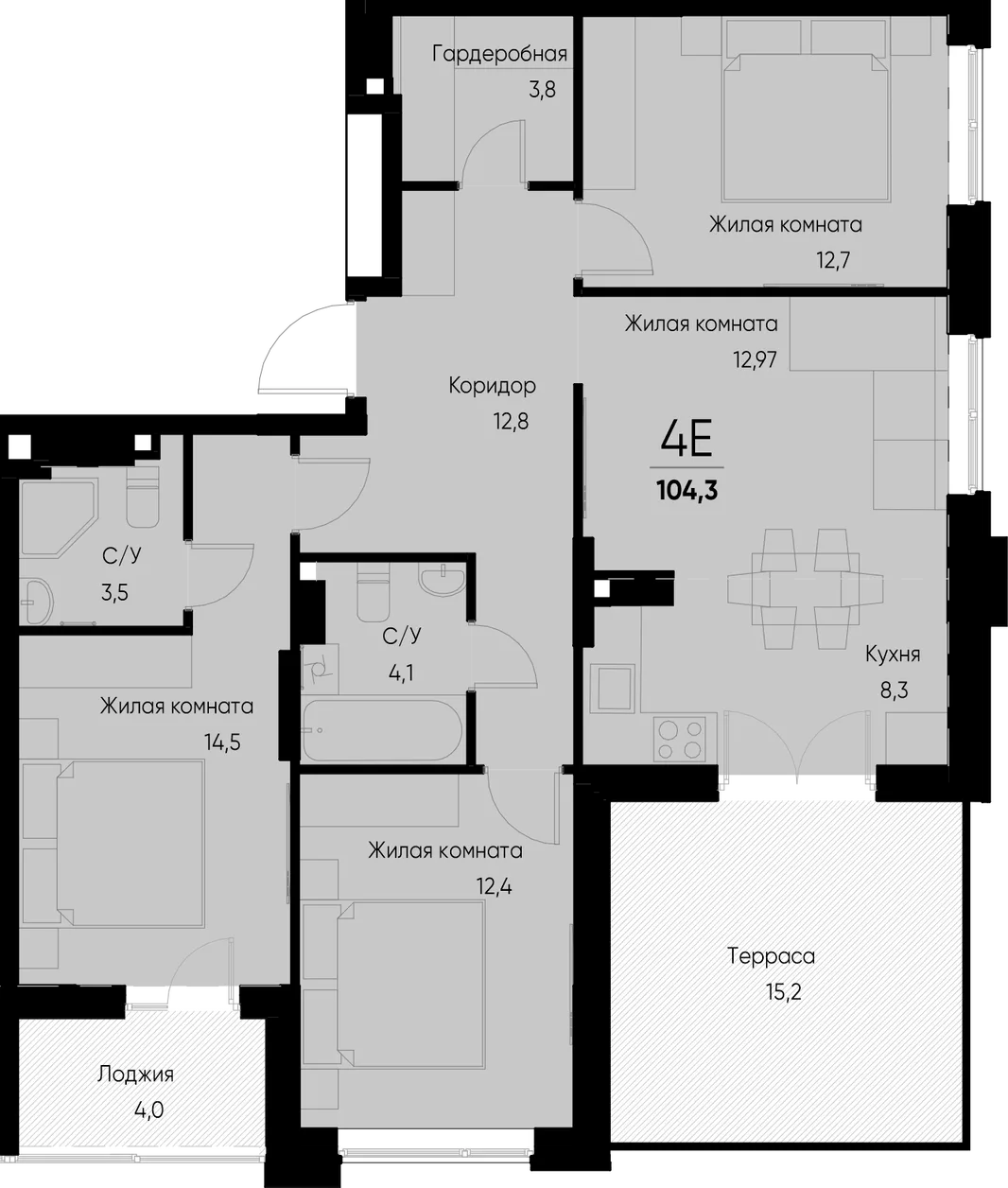 Планировка 4-комн. квартира, 104.3 м² ЖК «Васильевский остров»