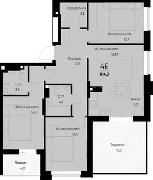 Планировка 4-комн. квартира, 104.3 м² ЖК «Васильевский остров»