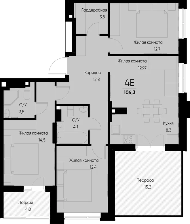 Планировка 4-комн. квартира, 104.3 м² ЖК «Васильевский остров» Планировка 4-комн. квартира, 104.3 м² ЖК «Васильевский остров»