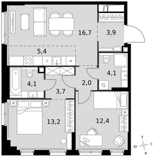 Квартира 3-комн. квартира, 65.5 м² ЖК «Sydney City» Фото 1 Квартира 3-комн. квартира, 65.5 м² ЖК «Sydney City» Фото 1