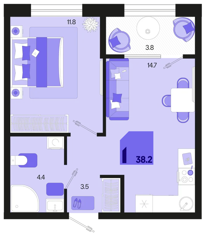 Планировка 1-комн. квартира, 38.2 м² ЖК «Первое место» Планировка 1-комн. квартира, 38.2 м² ЖК «Первое место»