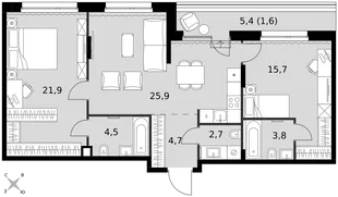 Квартира 3-комн. квартира, 80.8 м² ЖК «Симоновский Вал» Фото 1 Квартира 3-комн. квартира, 80.8 м² ЖК «Симоновский Вал» Фото 1