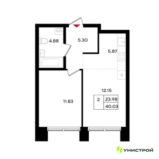 Планировка 2-комн. квартира, 40.03 м² ЖК «Уникум на Энгельса»
