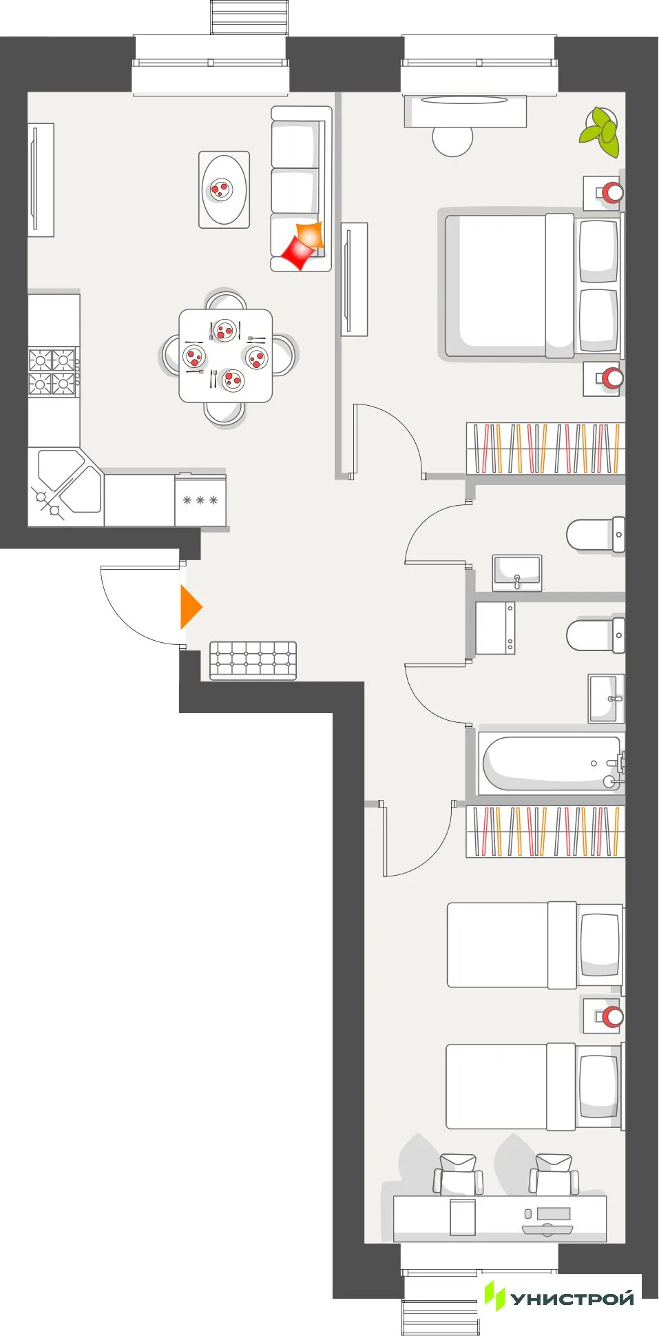 Планировка 2-комн. квартира, 60.79 м² ЖК «Атмосфера»