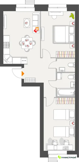 Планировка 2-комн. квартира, 60.79 м² ЖК «Атмосфера»