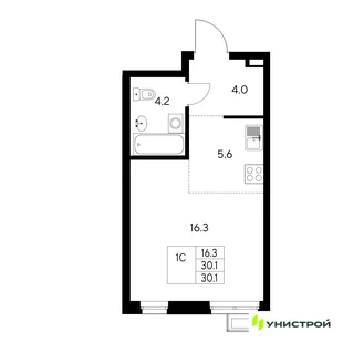 Планировка 1-комн. квартира, 30.1 м² ЖК «Стадиум»