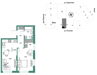 Планировка 2-комн. квартира, 46.82 м² ЖК «Остров-сад»