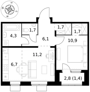 Квартира 2-комн. квартира, 45.7 м² ЖК «1-й Ясеневский» Фото 1 Квартира 2-комн. квартира, 45.7 м² ЖК «1-й Ясеневский» Фото 1