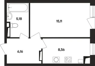 Планировка 1-комн. квартира, 34.9 м² ЖК «Кубики»
