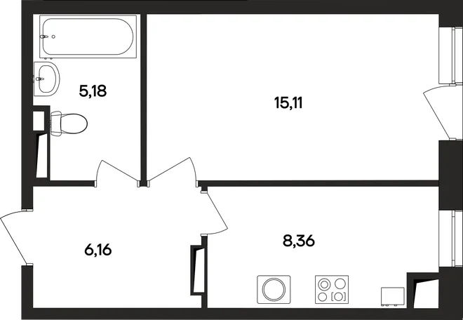 Планировка 1-комн. квартира, 34.9 м² ЖК «Кубики»