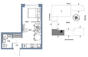 Планировка Студия, 25.12 м² ЖК «Остров-сад»