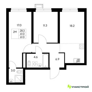 Планировка 2-комн. квартира, 61 м² ЖК «Стадиум»