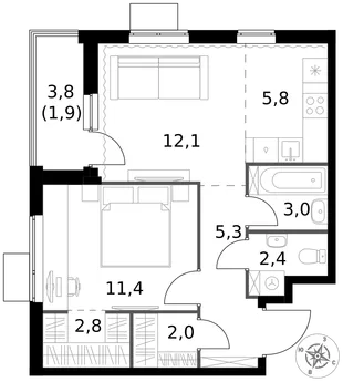 Квартира 2-комн. квартира, 46.7 м² ЖК «1-й Измайловский» Фото 1 Квартира 2-комн. квартира, 46.7 м² ЖК «1-й Измайловский» Фото 1
