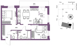 Планировка 3-комн. квартира, 61.12 м² ЖК «Микрорайон Домашний»