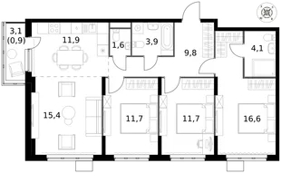 Квартира 4-комн. квартира, 87.6 м² ЖК «1-й Донской» Фото 1 Квартира 4-комн. квартира, 87.6 м² ЖК «1-й Донской» Фото 1