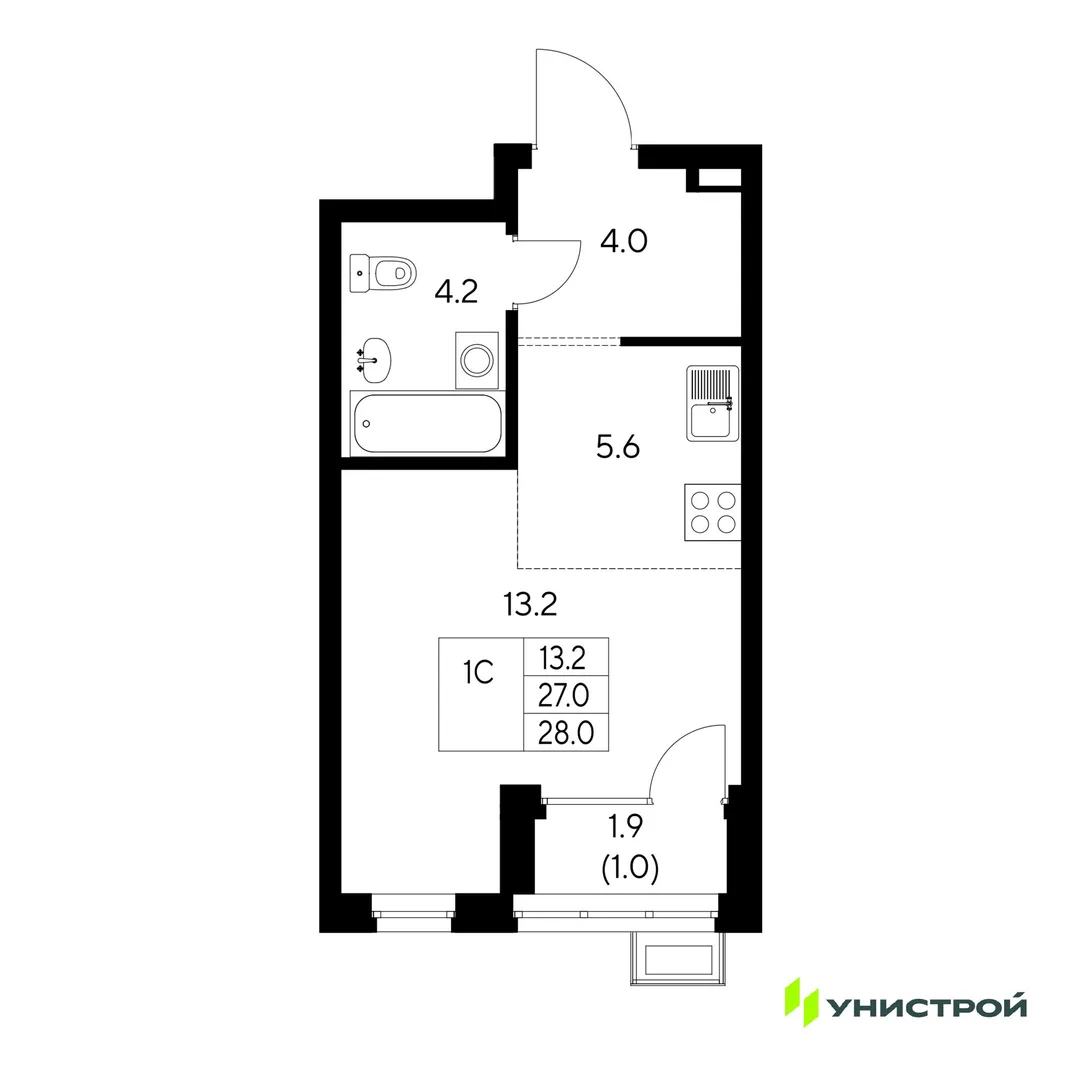 Планировка 1-комн. квартира, 28 м² ЖК «Стадиум»